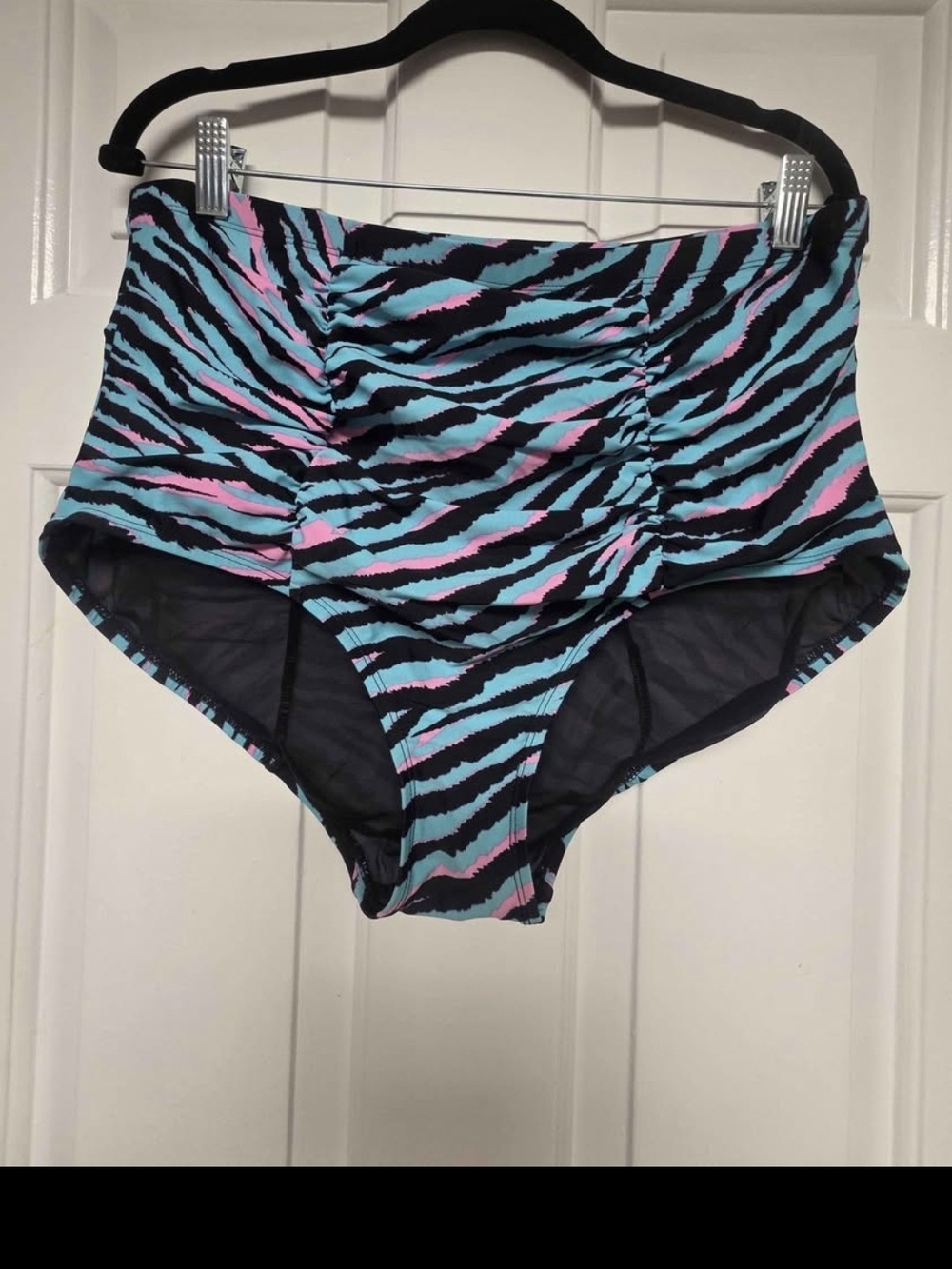 torrid High-Waist Ruched Bikini Bottom - Blue & Pink Zebra Print